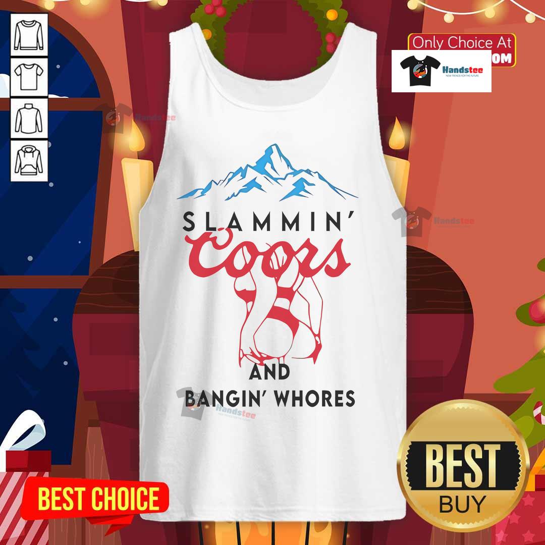 Stylish 'Nice Slammin Coors and Bangin Whores' tank top featuring bold graphics, perfect for summer outings and casual wear.