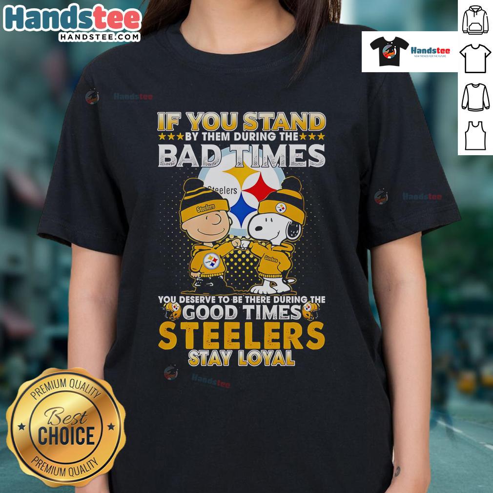 Nice Snoopy graphic tee for Steelers fans, celebrating good and bad times, perfect for ladies who love football.