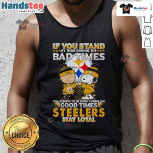 Stylish Steelers tank top featuring Snoopy, embodying loyalty through good and bad times. Perfect for fans!