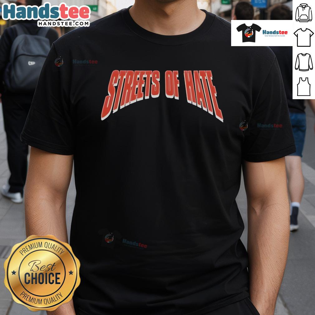 Nice Streets Of Hate Hardcore Lives Logo T-Shirt featuring bold graphic design and vibrant colors, perfect for fans.