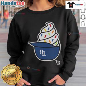 Nice Tampa Bay Rays ice cream helmet sweatshirt featuring team colors and logo, perfect for baseball fans.