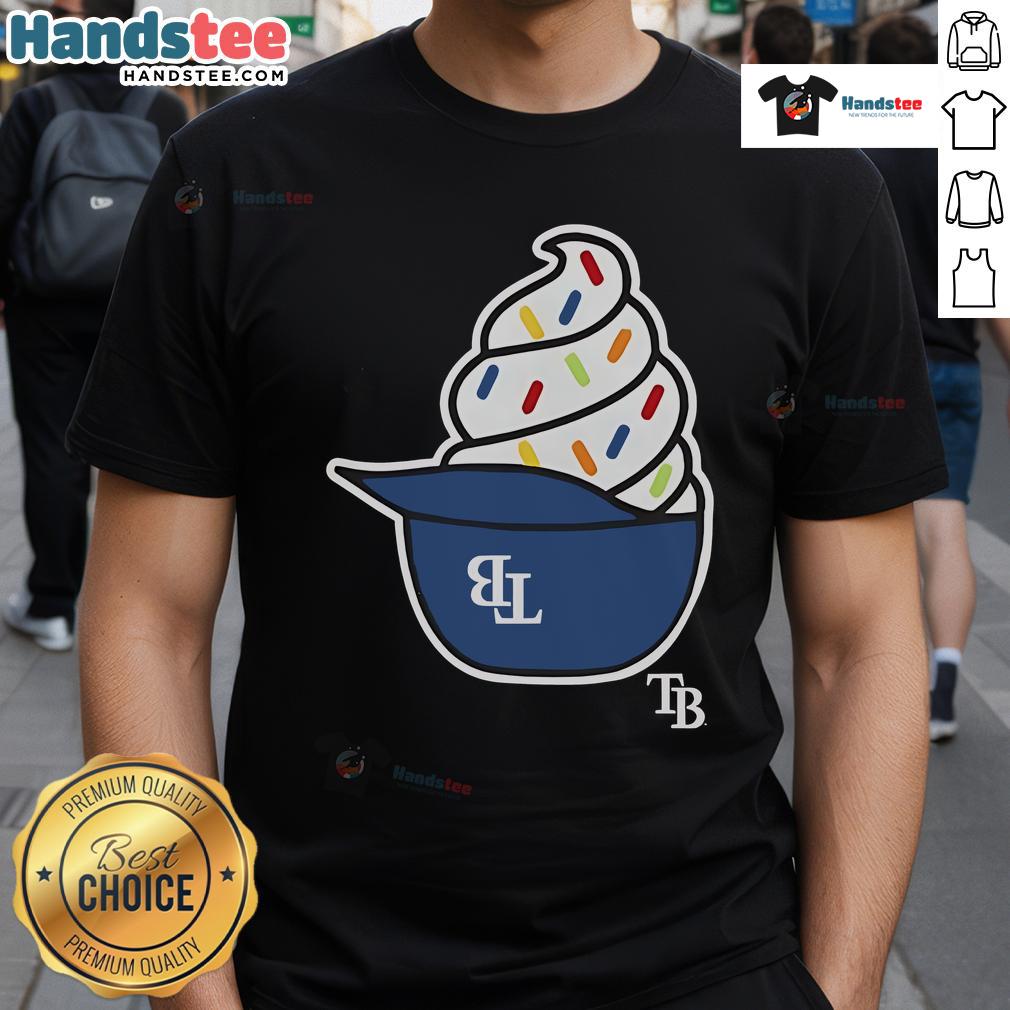 Nice Tampa Bay Rays Ice Cream Helmet T-Shirt featuring vibrant team colors and playful design for fans.