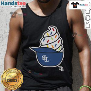 Alt Text: Nice Tampa Bay Rays ice cream helmet tank top featuring team colors and logo, perfect for summer games.