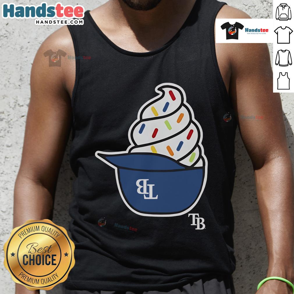 Alt Text: Nice Tampa Bay Rays ice cream helmet tank top featuring team colors and logo, perfect for summer games.
