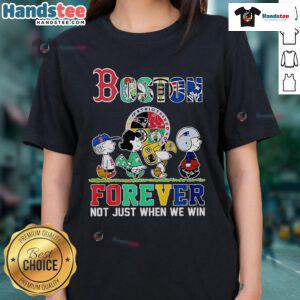 Nice The Peanuts Boston Sports Teams Crossing Forever Ladies Tee showcasing Boston pride and sportsmanship.