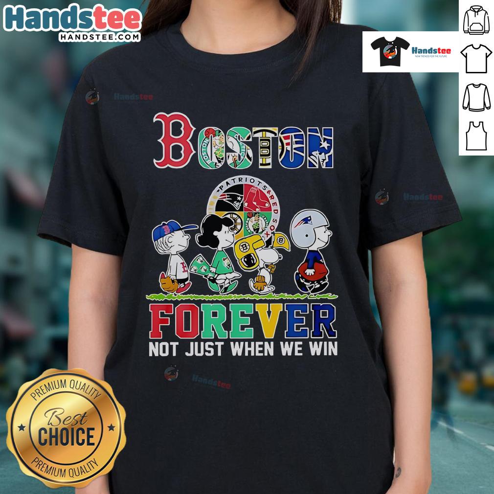 Nice The Peanuts Boston Sports Teams Crossing Forever Ladies Tee showcasing Boston pride and sportsmanship.
