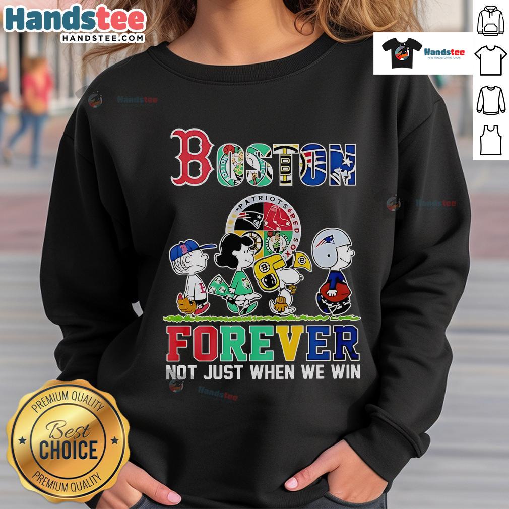 Cozy sweatshirt featuring 'Nice The Peanuts Boston Sports Teams Crossing Forever' design, perfect for loyal Boston fans.