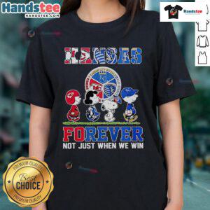 Nice The Peanuts Kansas Sports Teams tee for ladies, celebrating sports pride with 'Crossing Forever' slogan.