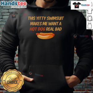 Stylish Nice-This-Yitty-Swimsuit-Makes-Me-Want-A-Hot-Dog-Real-Bad hoodie displayed on a model at the beach.