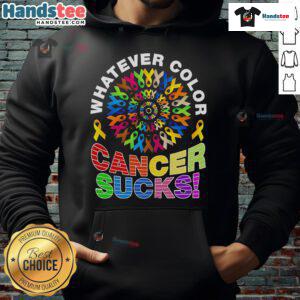 Colorful 'Cancer Sucks' Pride Hoodie showcasing support for cancer awareness and LGBTQ+ pride, perfect for a bold statement.