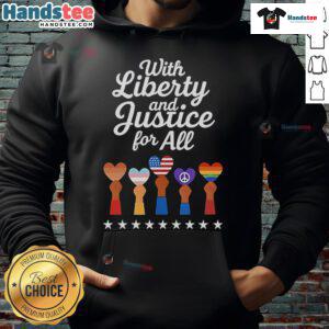 Alt Text: Cozy hoodie featuring 'Liberty and Justice for All' logos, perfect for expressing your values in style.