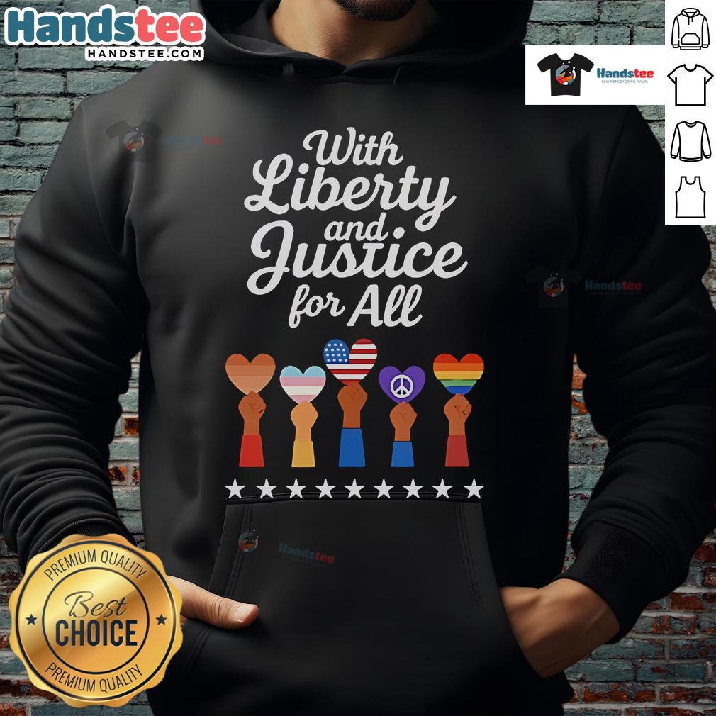 Alt Text: Cozy hoodie featuring 'Liberty and Justice for All' logos, perfect for expressing your values in style.