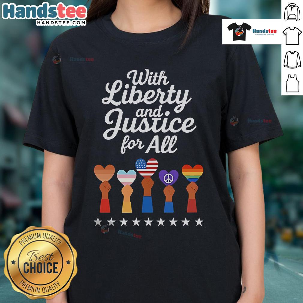 Nice With Liberty And Justice For All Logos Ladies Tee featuring a stylish design promoting equality and freedom.
