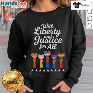 Nice sweatshirt featuring 'Liberty and Justice for All' logos, perfect for casual wear and expressing patriotic values.