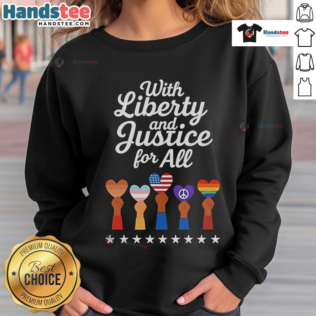 Nice sweatshirt featuring 'Liberty and Justice for All' logos, perfect for casual wear and expressing patriotic values.