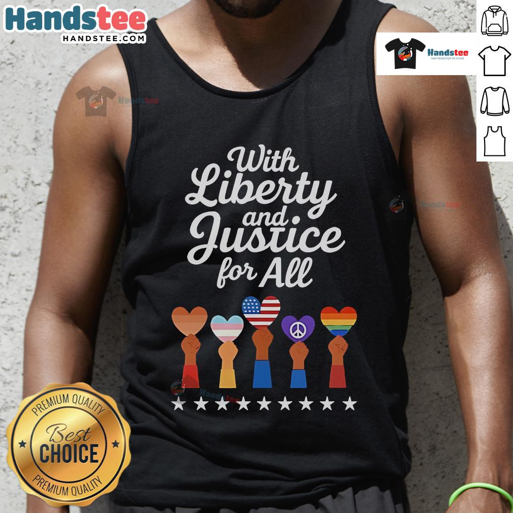 Tank top featuring 'Nice With Liberty and Justice for All' logos, perfect for casual style and patriotic expression.