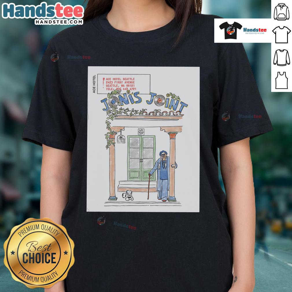 Official ACE Hotel Seattle First Avenue ladies' tee featuring Joni Mitchell's Jonis Joint design, perfect for fans.