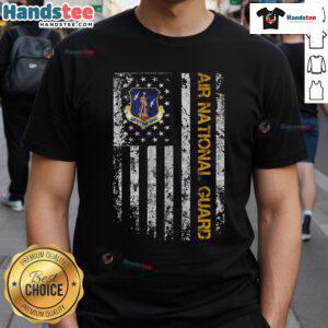 Official Air National Guard American Flag T-Shirt featuring a bold flag design, perfect for patriotic supporters and veterans.