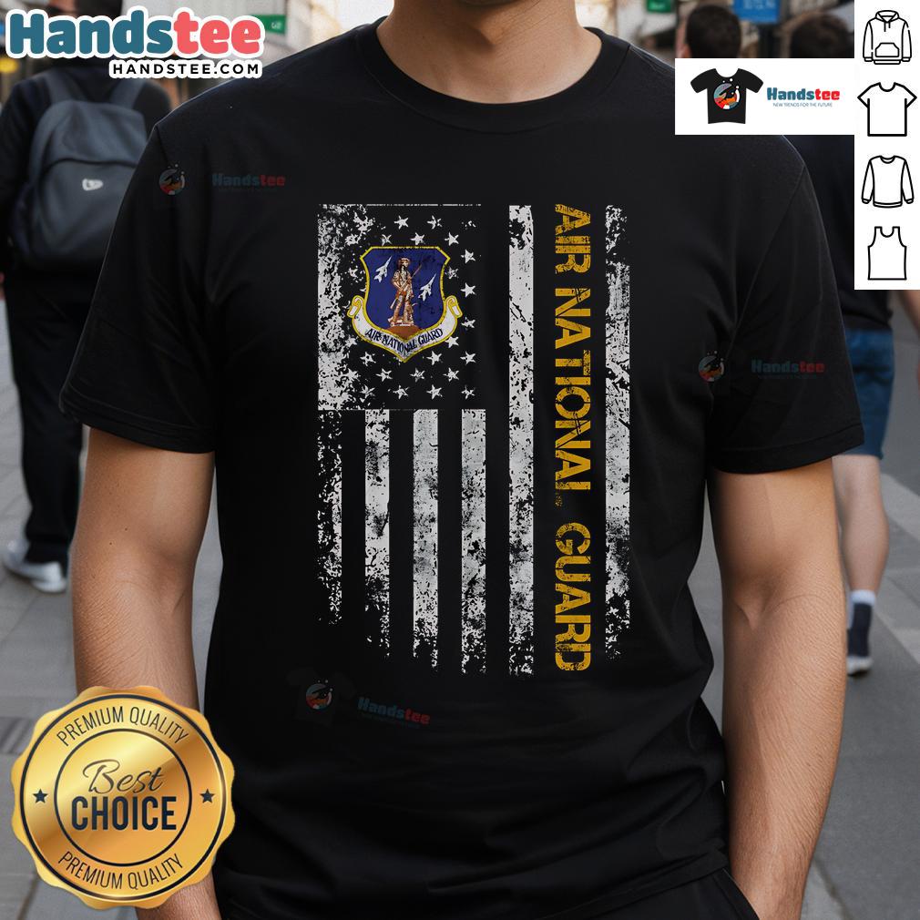 Official Air National Guard American Flag T-Shirt featuring a bold flag design, perfect for patriotic supporters and veterans.