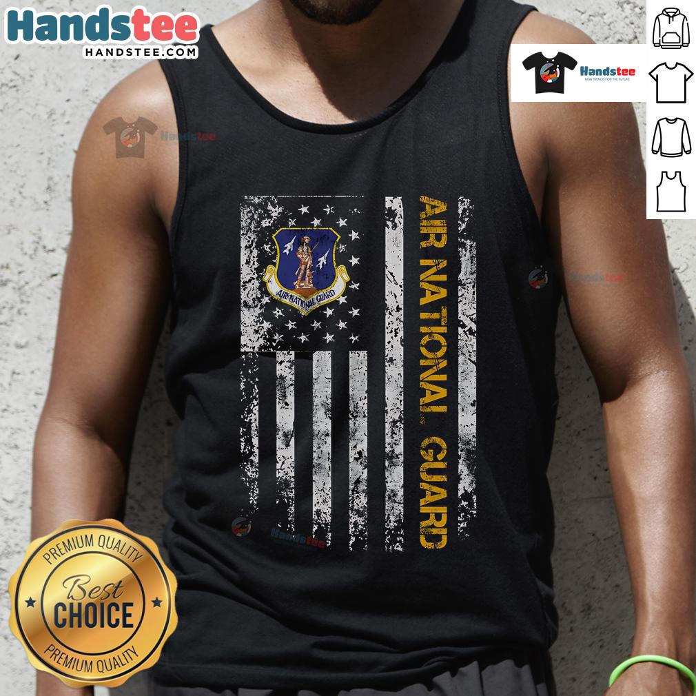 Official Air National Guard American Flag tank top showcasing patriotic design and comfortable fit for veterans and supporters.
