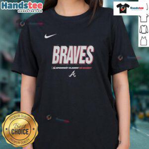 Alt Text: Official Atlanta Braves 2025 MLB Speedway Classic wordmark ladies tee featuring a stylish design for female fans.