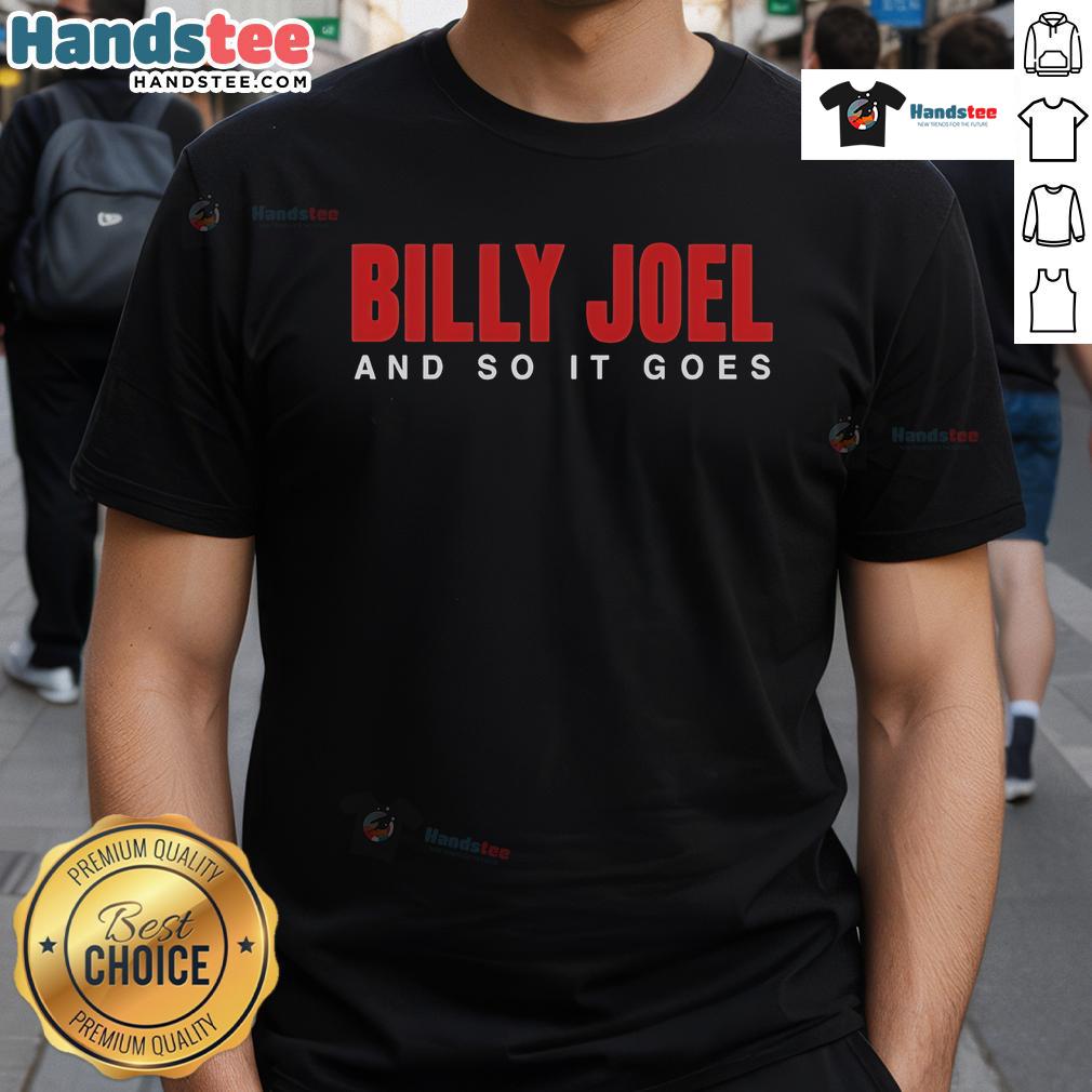 Official Billy Joel And So It Goes Title T-Shirt featuring iconic album art and bold lettering, perfect for fans.