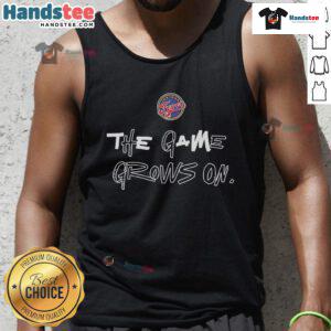 Alt Text: Caitlin Clark wearing an Indiana Fever tank top, showcasing The Game Grows On slogan for sports apparel enthusiasts.