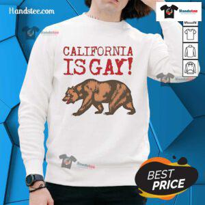 Alt Text: Official California is Gay Bear Sweatshirt featuring colorful bear graphic and vibrant text, perfect for pride celebrations.