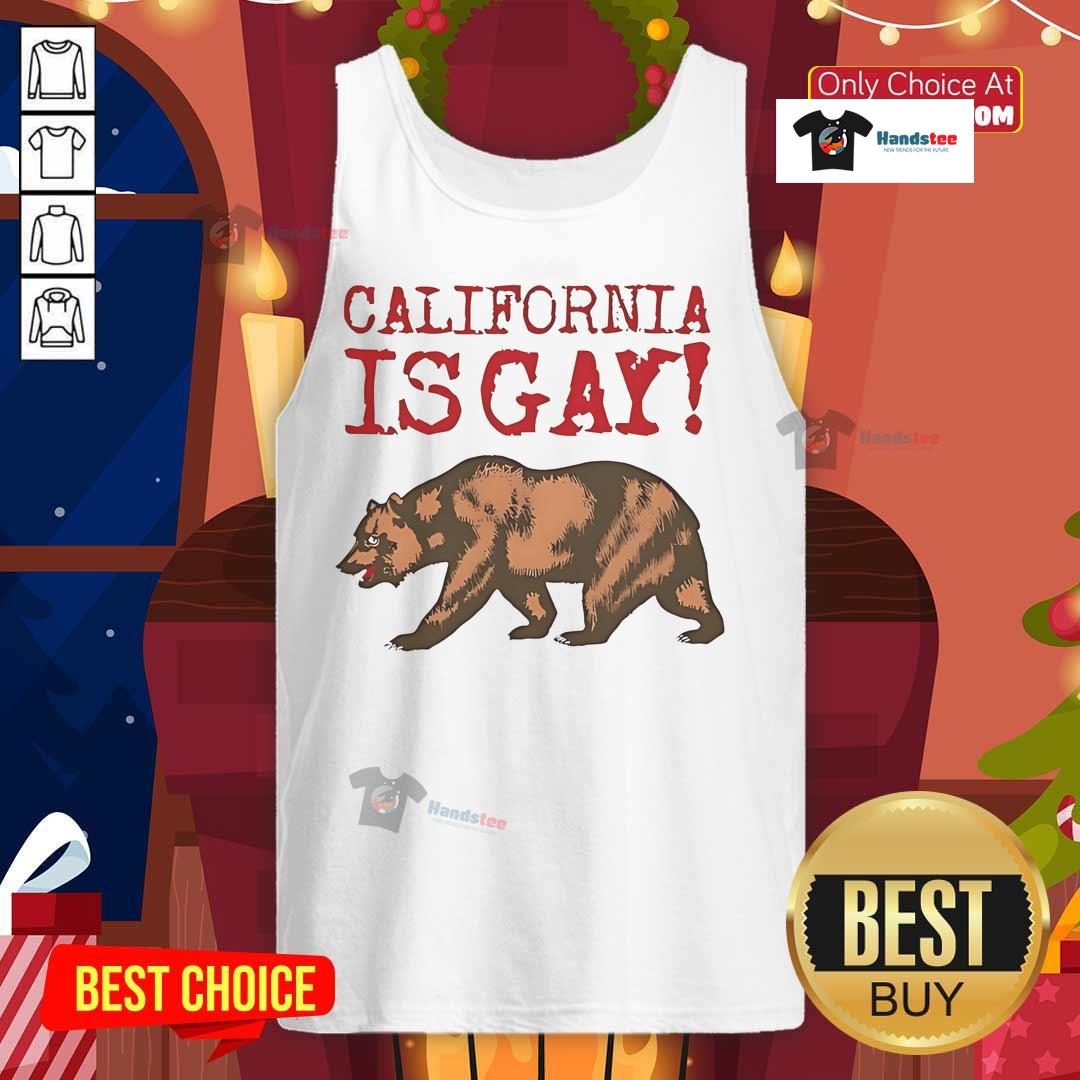 Official California is Gay Bear Tank Top featuring a colorful bear graphic, perfect for pride events and casual wear.