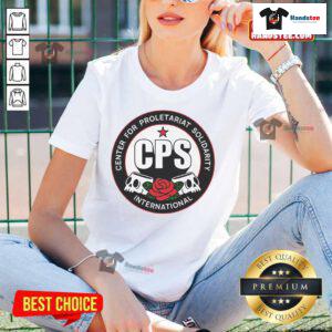 Alt Text: Official Center for Proletariat Solidarity logo on a stylish ladies tee, promoting solidarity and unity.