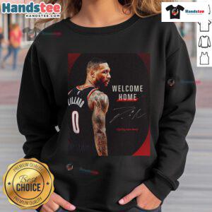 Alt Text: Official Damian Lillard Portland Trail Blazers signature sweatshirt featuring team colors and logo, perfect for fans.