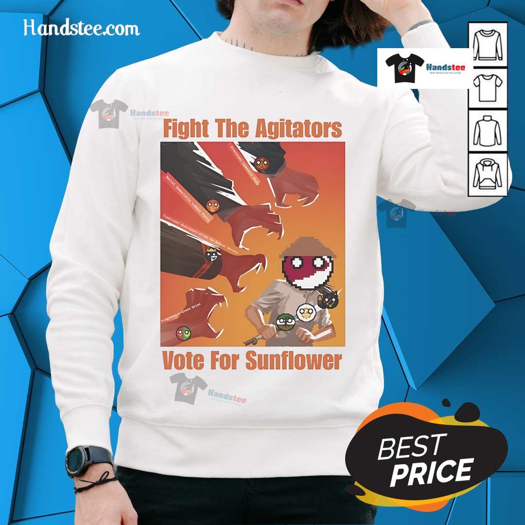 Alt Text: Official Fight the Agitators Vote for Sunflower Sweatshirt featuring vibrant sunflower design and bold slogan.