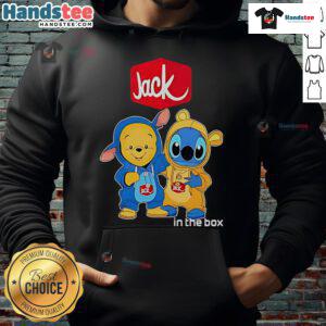 Official Jack In The Box Pooh and Stitch Friends Hoodie featuring colorful designs of beloved characters.