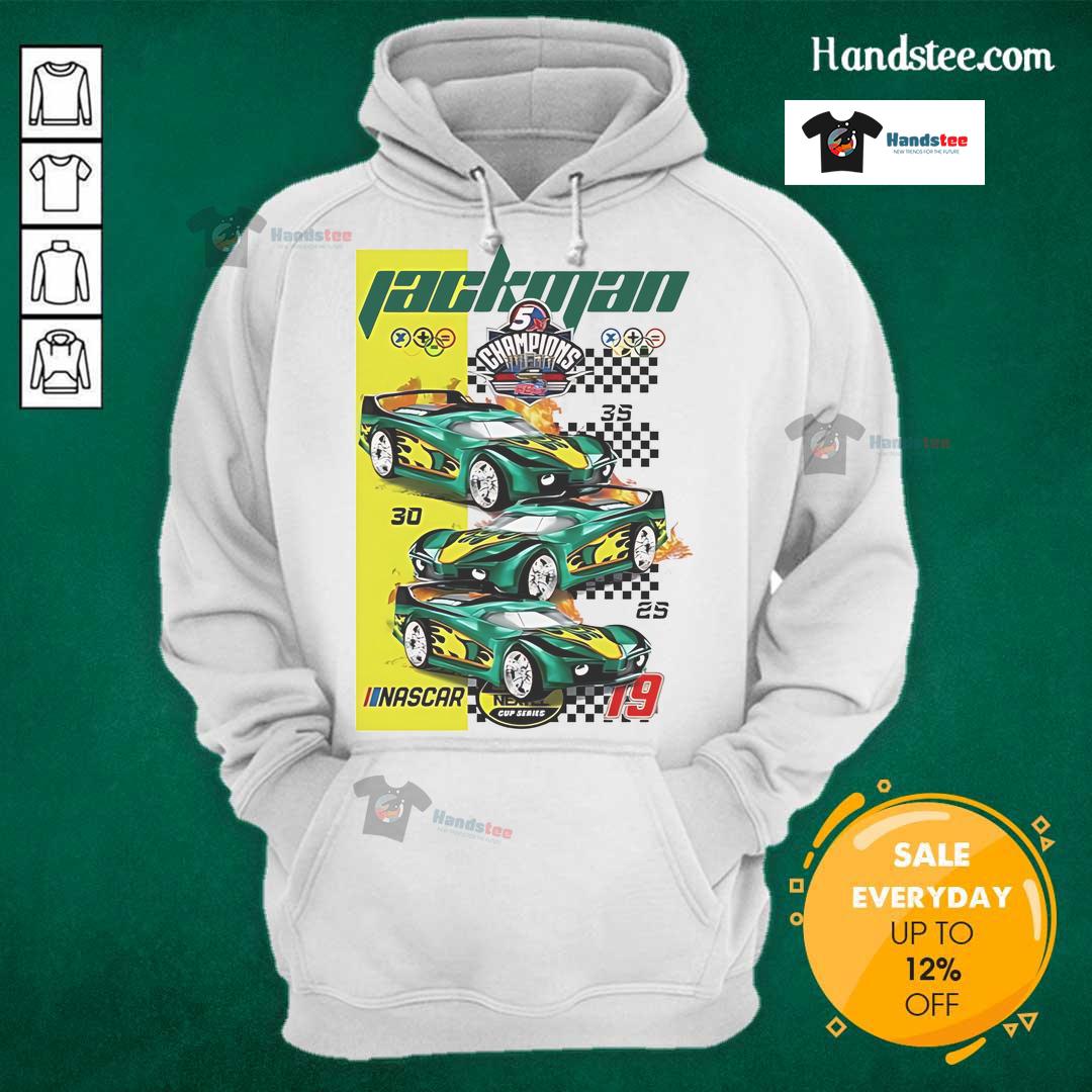 Official Jackson 5 Champions NASCAR hoodie featuring vibrant graphics and a comfortable fit for fans and collectors.