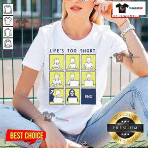 Official Life Is Short Like Comic Strip Ladies Tee featuring a fun graphic and vibrant colors for casual wear.