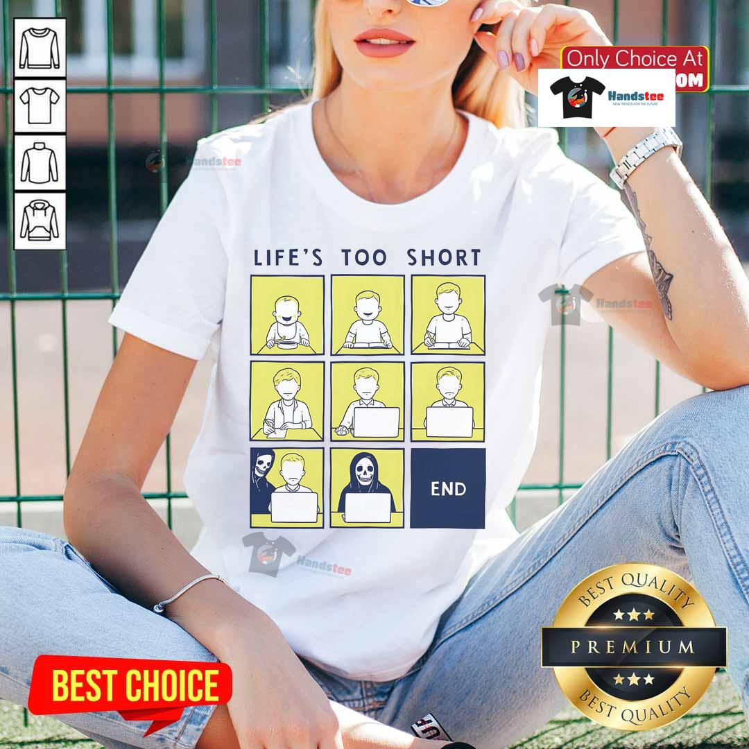 Official Life Is Short Like Comic Strip Ladies Tee featuring a fun graphic and vibrant colors for casual wear.