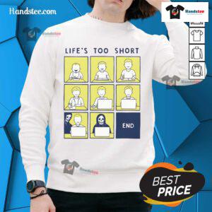 Alt Text: Official Life Is Short Like Comic Strip Sweatshirt in vibrant colors, featuring a playful comic-inspired design.