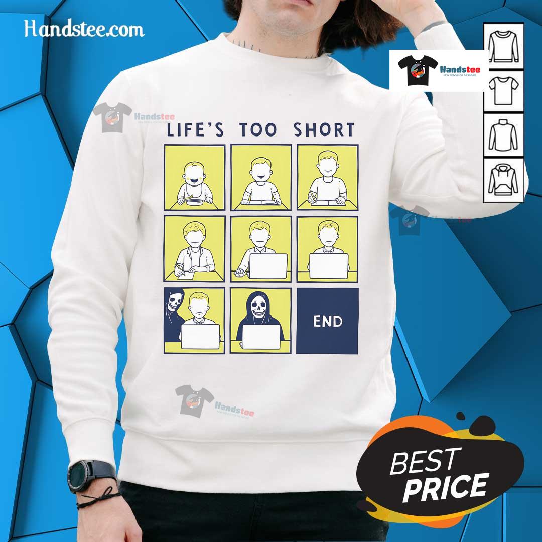 Alt Text: Official Life Is Short Like Comic Strip Sweatshirt in vibrant colors, featuring a playful comic-inspired design.
