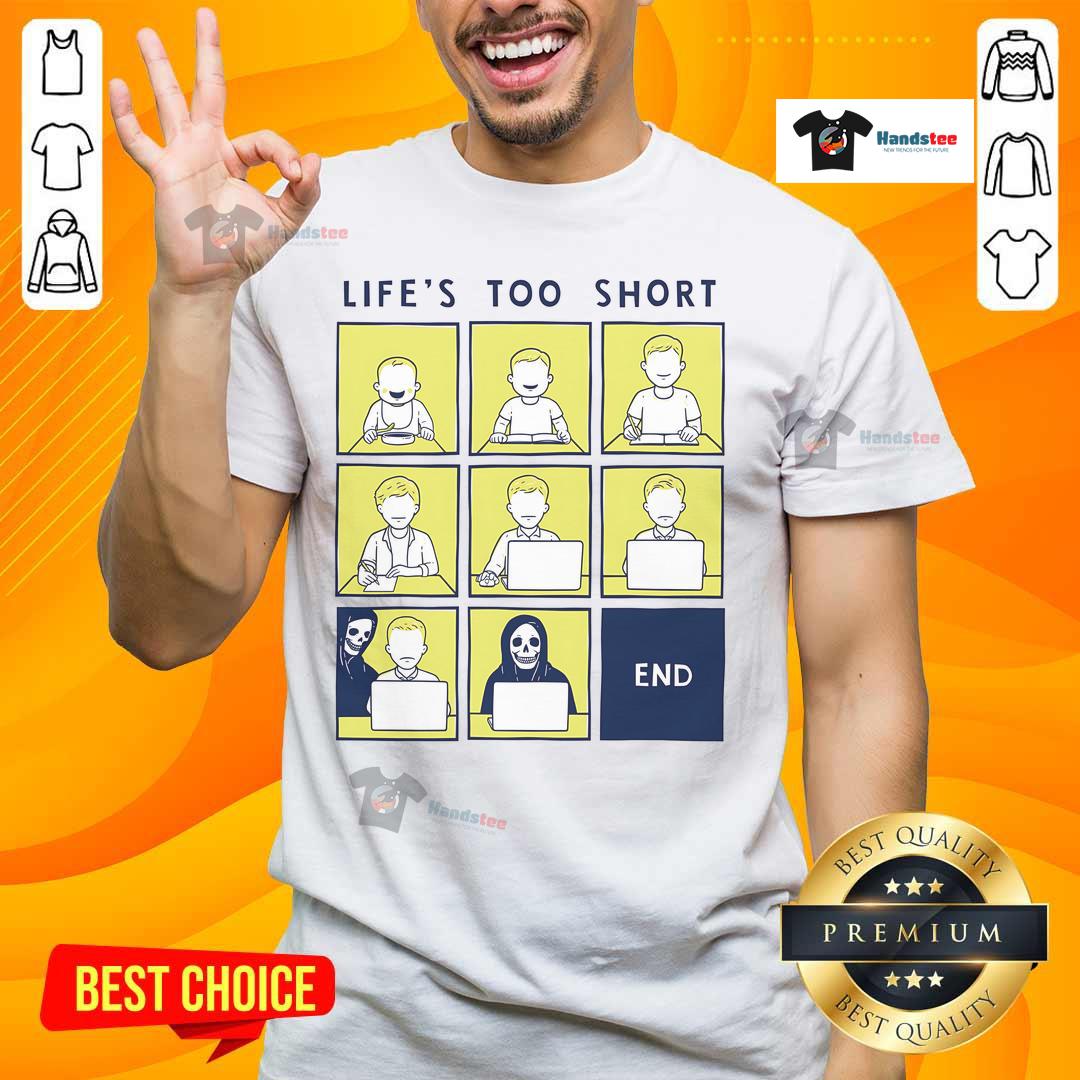 Alt Text: Official Life Is Short Like Comic Strip T-Shirt featuring a playful comic design that captures life's brevity humorously.
