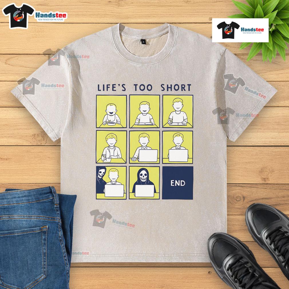 Official Life Is Short comic strip washed t-shirt featuring vibrant graphics and a relaxed fit for casual style.