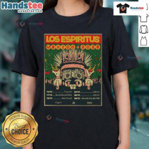 Official Los Espiritus Mexico Tour October 2025 Dates Ladies Tee featuring vibrant design and tour details.