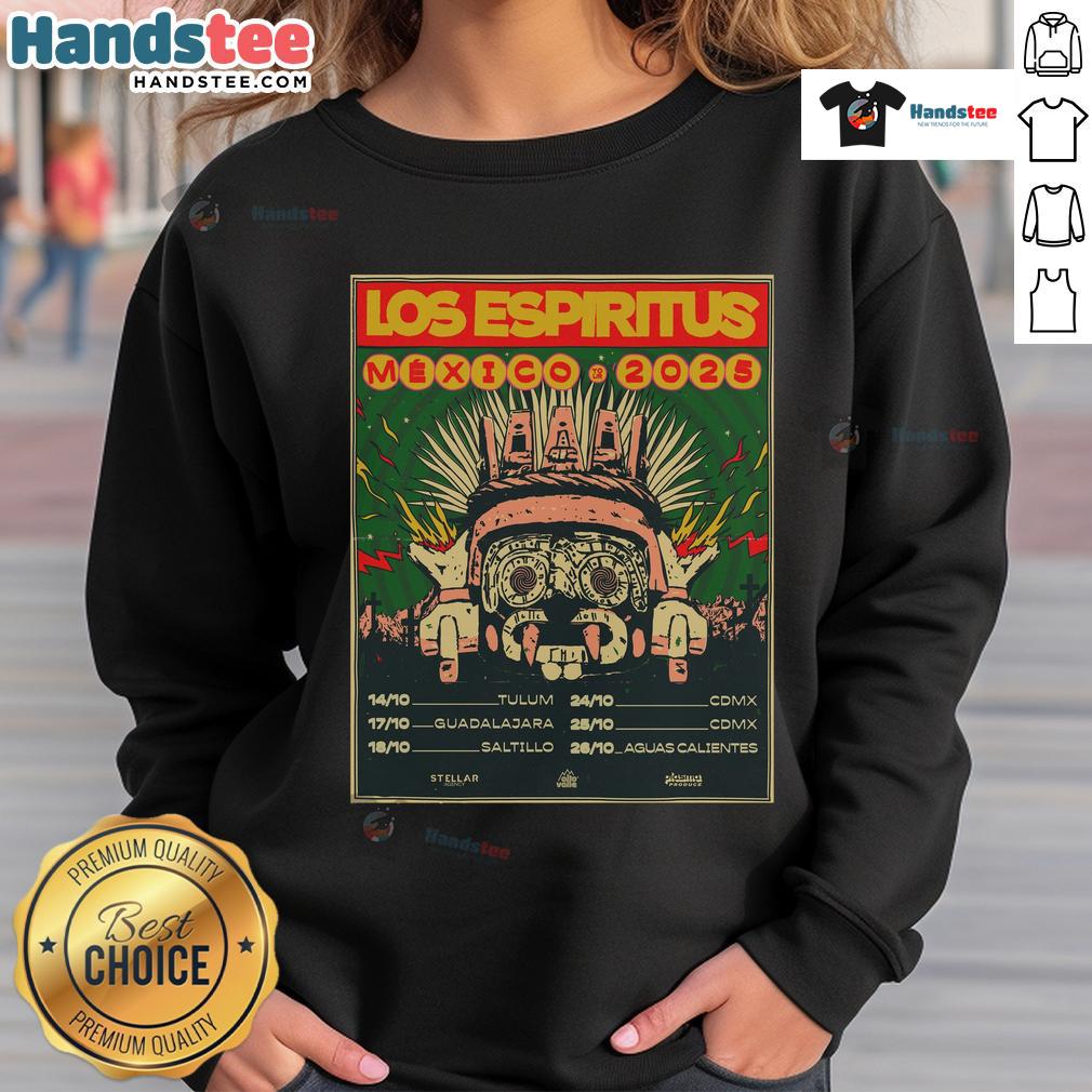 Official Los Espiritus Mexico Tour October 2025 Dates sweatshirt featuring vibrant design and tour details.