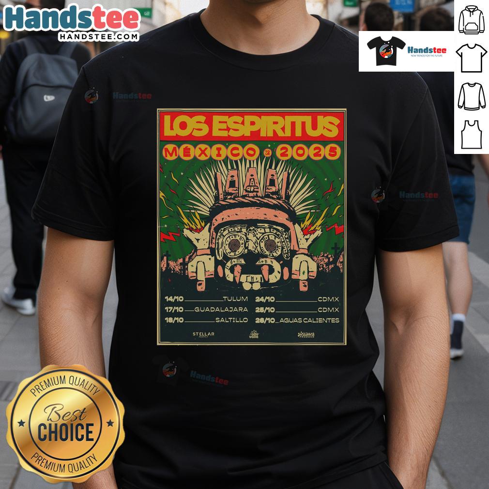 Alt Text: Official Los Espiritus Mexico Tour October 2025 Dates T-Shirt featuring vibrant design and tour details.