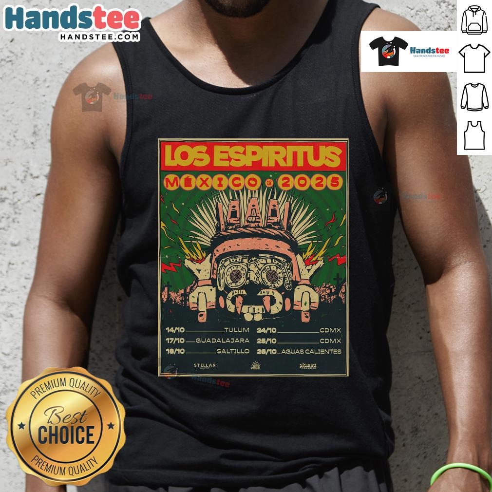 Official Los Espiritus Mexico Tour October 2025 Dates tank top featuring vibrant design and tour details.