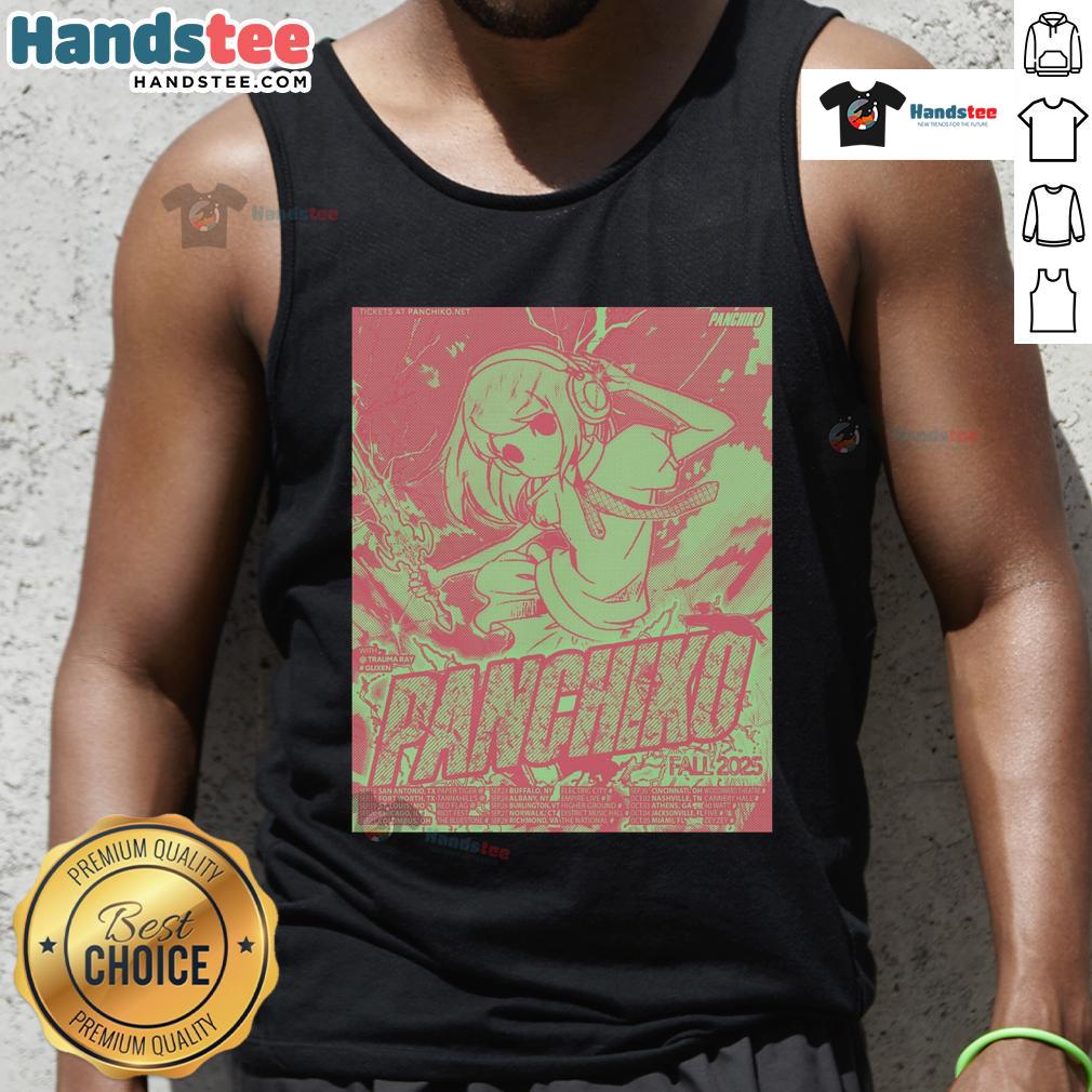 Official Panchico Fall Tour 2025 poster design on a stylish tank top, featuring vibrant colors and tour details.