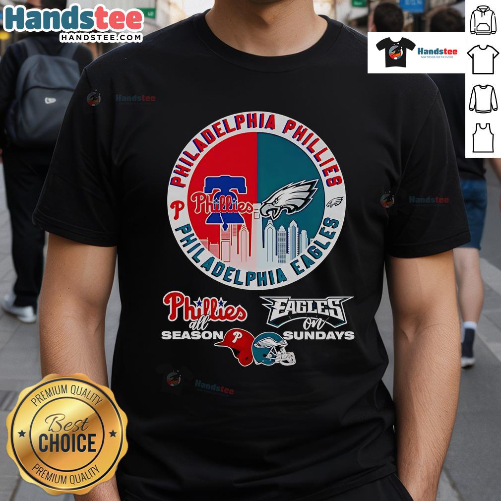 Official Philadelphia Phillies All Season Eagles On Sundays T-Shirt featuring team logos and a stylish design for fans.