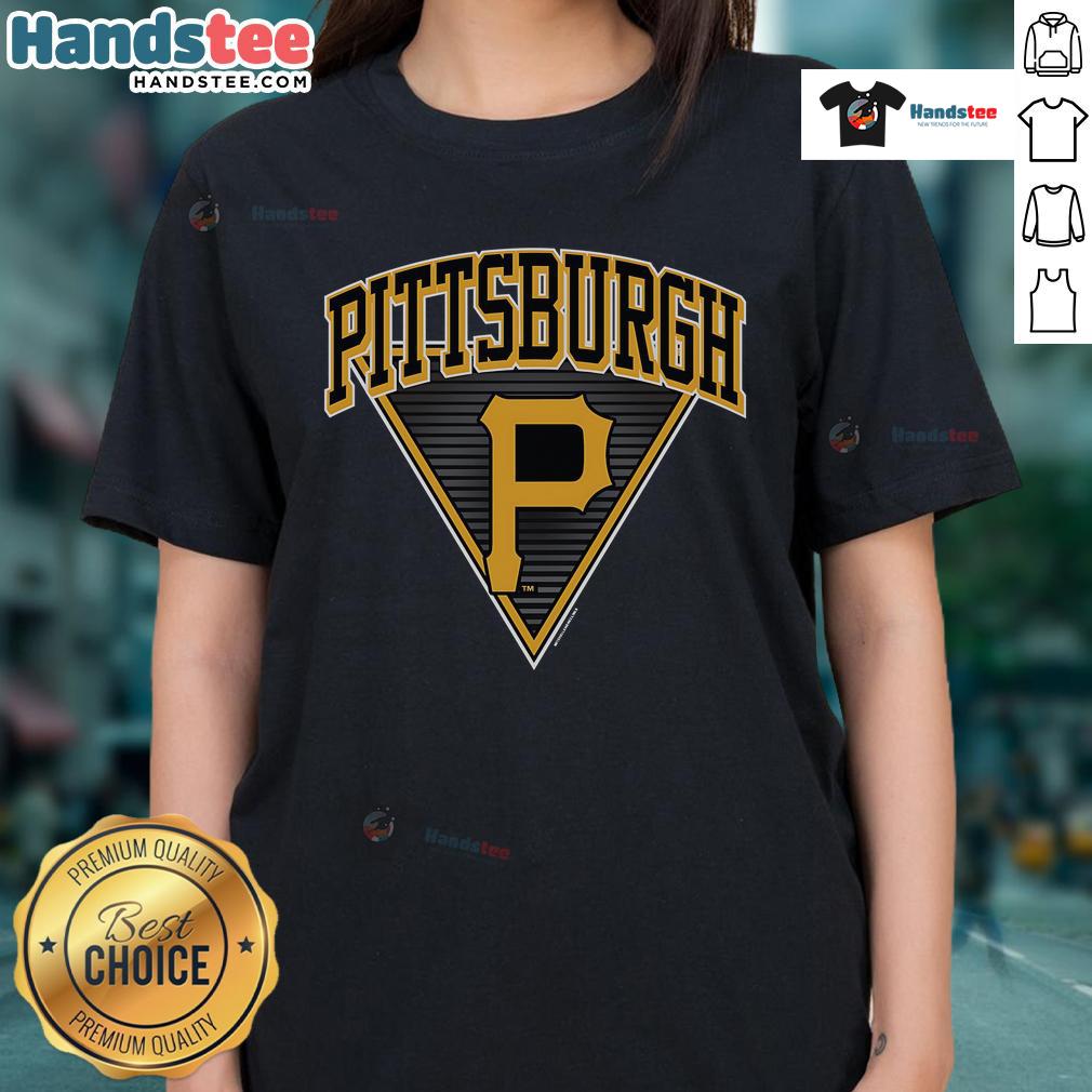 Alt Text: Official Pittsburgh Pirates Change Up Ladies Tee featuring team colors and logo for stylish fan apparel.