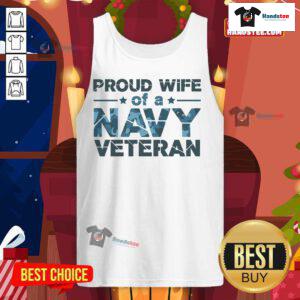 Alt Text: Official Proud Wife of a Navy Veteran tank top in navy camo design, perfect for military spouse pride and support.