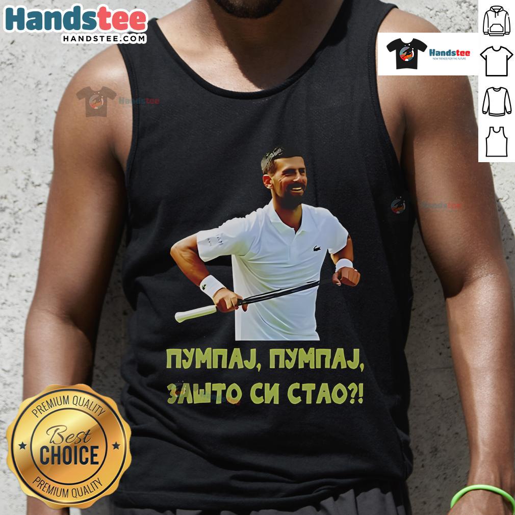 Official Pumpaj Novak Djokovic tank top featuring unique design and vibrant colors, perfect for sports fans.