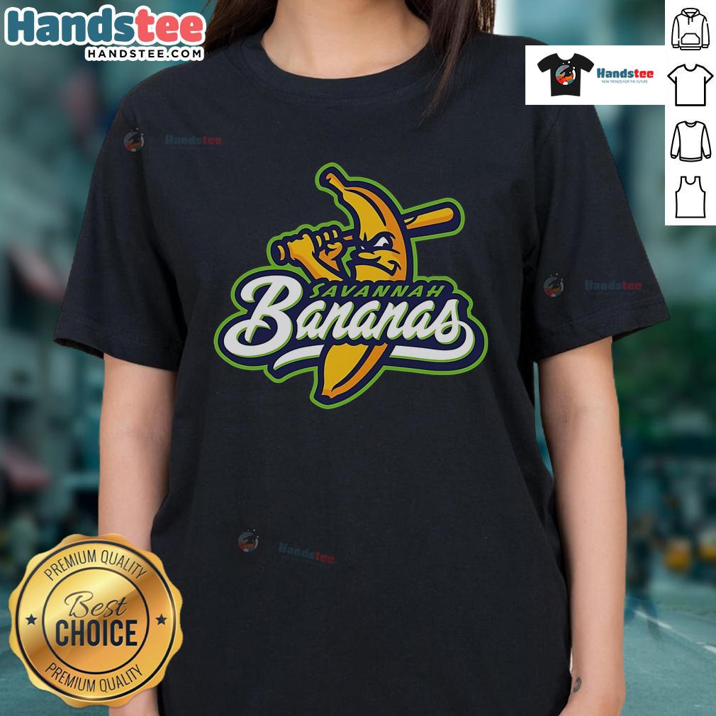 Official Savannah Bananas logo on a stylish ladies tee, perfect for fans of the entertaining baseball team.